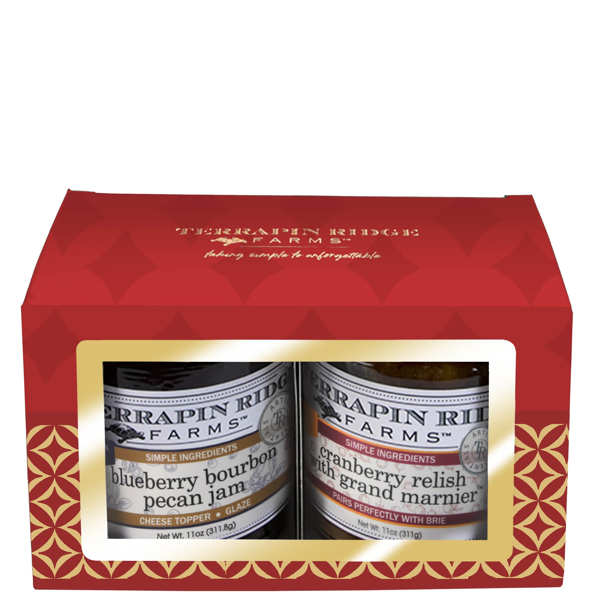 Holiday 2-Pack gift box with Blueberry Bourbon Pecan Jam and Cranberry Relish