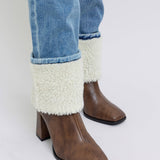 Judy Blue shearling cuff high waist straight jeans in medium wash