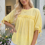 Tie Half Sleeve Pleated Detail Babydoll Blouse