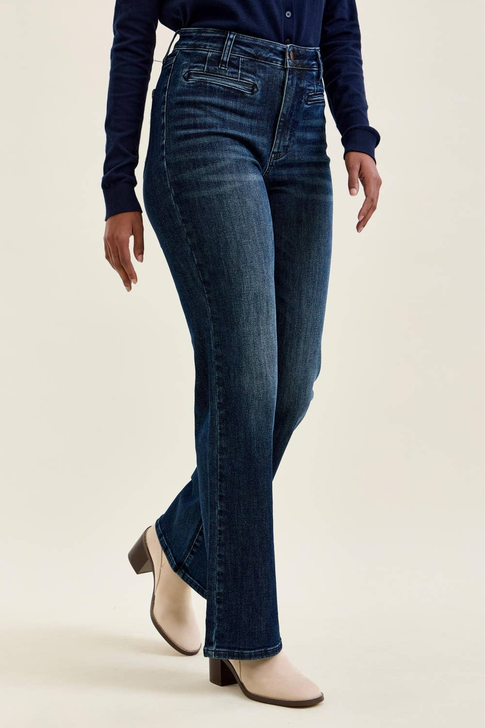 Judy Blue Alex high waist tummy control boy bootcut jeans in Outlaw Blue wash