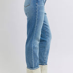 Judy Blue shearling cuff high waist straight jeans in medium wash