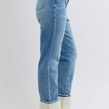 Judy Blue shearling cuff high waist straight jeans in medium wash