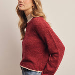 Contrast Trim Bouclé Sweater in Wine – 4