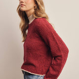 Contrast Trim Bouclé Sweater in Wine – 4