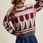 Tulip Pattern Knit Sweater in Charcoal – 2