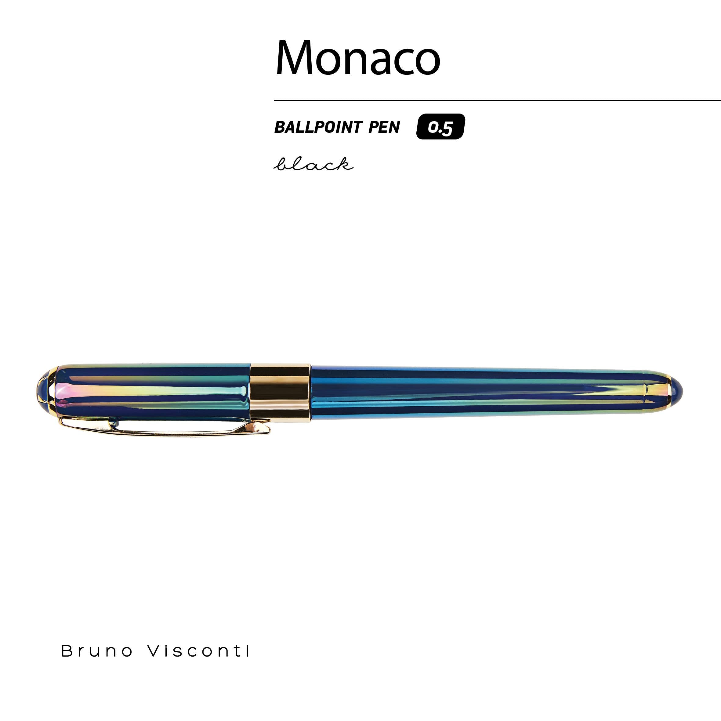 Monaco soft-touch ballpoint pen in pearlescent blue, detail view