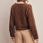 Contrast Trim Bouclé Sweater in Mocha – 11