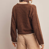 Contrast Trim Bouclé Sweater in Mocha – 11