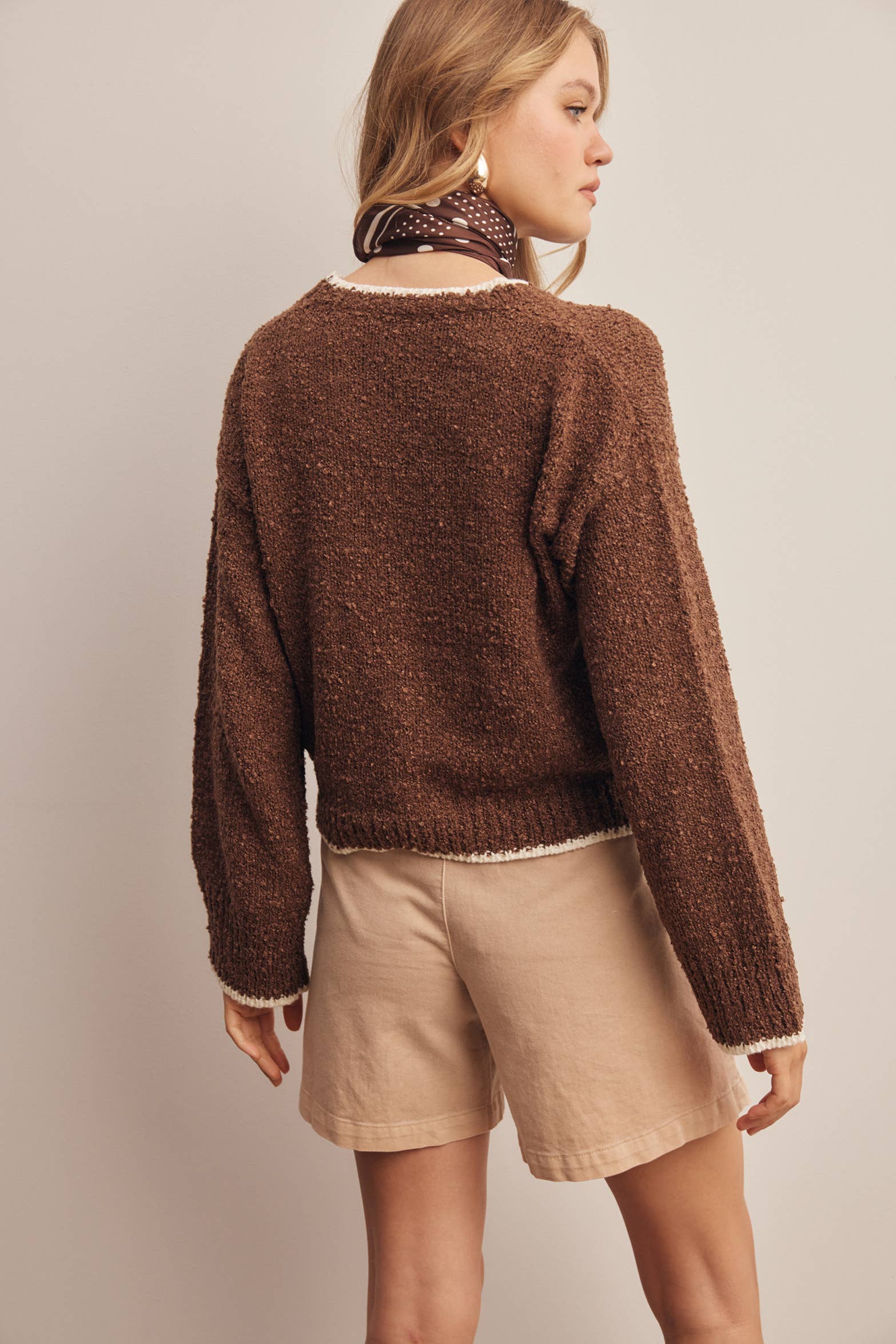 Contrast Trim Bouclé Sweater in Mocha – 11