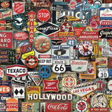 Completed Boomers' Favorite Signs 1,000-piece jigsaw puzzle: a collage of vintage gas station, soda, diner and road signs