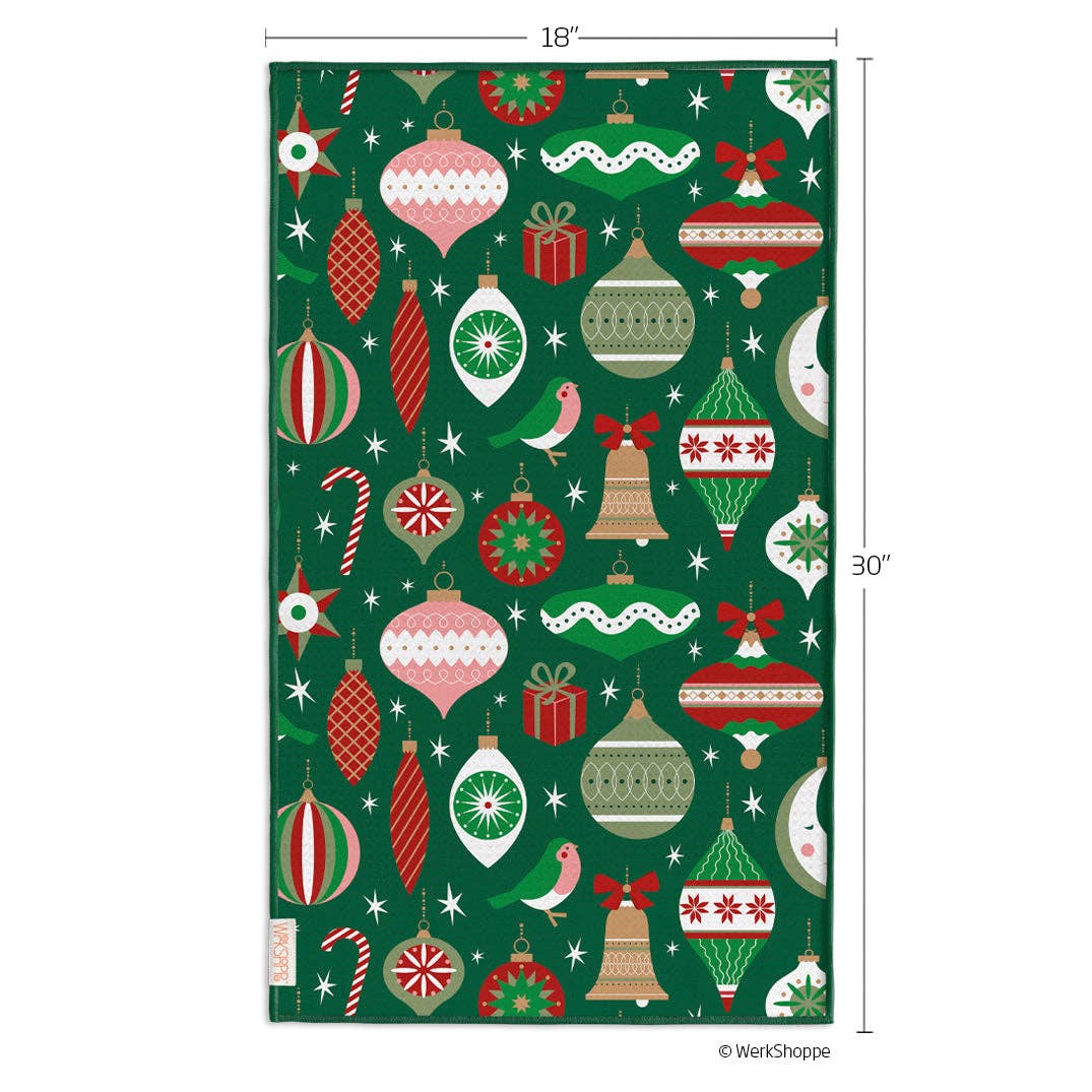 Ornaments and bows reversible Christmas microfiber kitchen towel, view 3