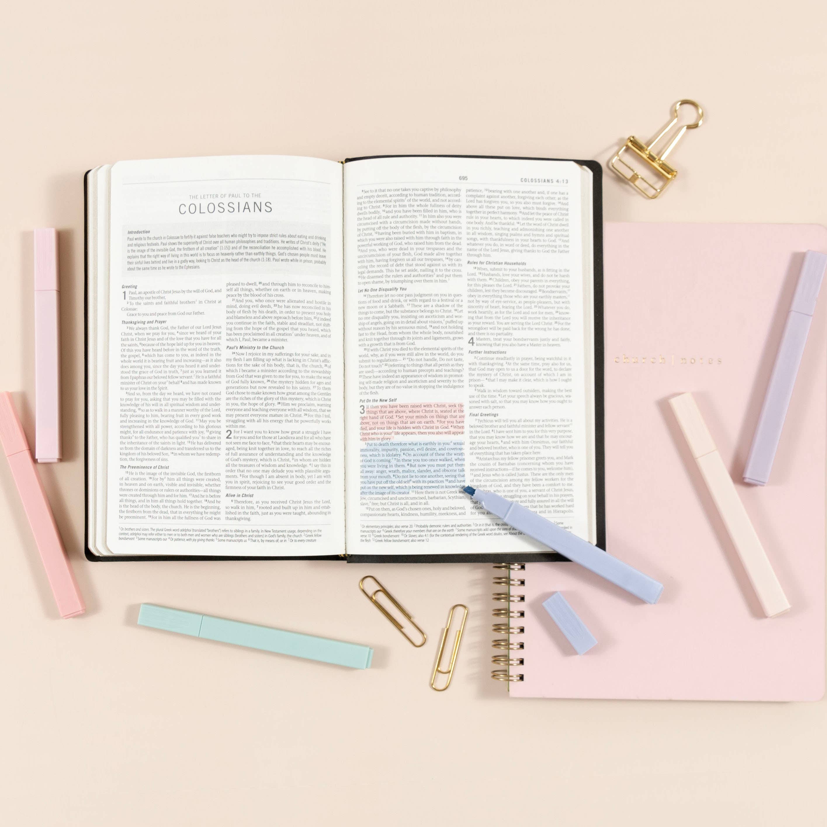 Six pastel highlighters for Bible verse mapping and sermon notes
