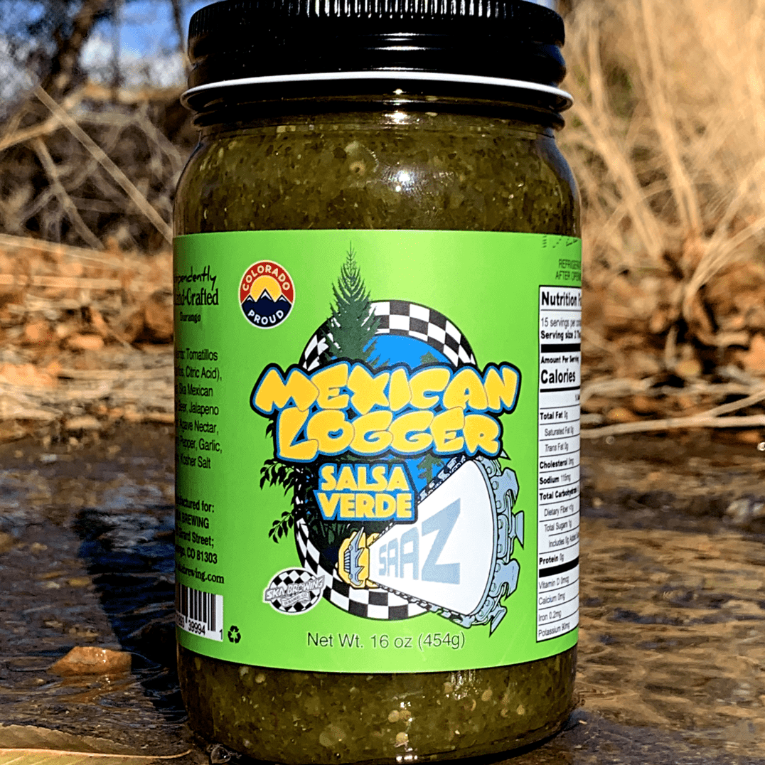 Close-up of the Mexican Logger salsa verde label