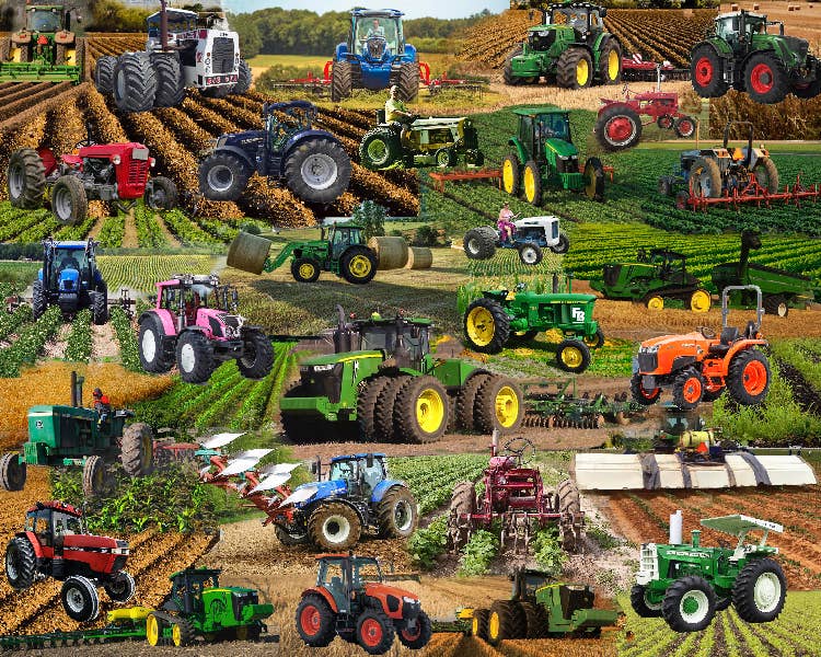 Completed Tractors, Tractors, Tractors 1,000-piece jigsaw puzzle: classic and modern tractors working across farm fields