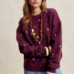 Women's Embroidered Dot Sweater in Plum – 4