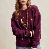 Women's Embroidered Dot Sweater in Plum – 4