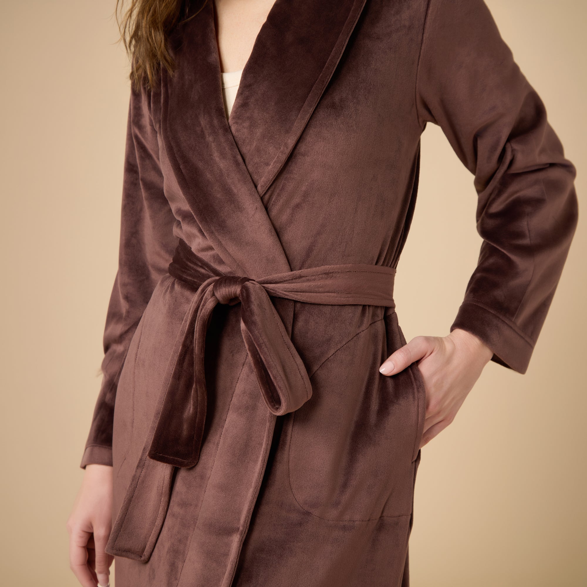 Serenity wrap robe in Espresso, detail