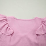 Solid Color V Neck Ruffled Detail Loose Tank Top