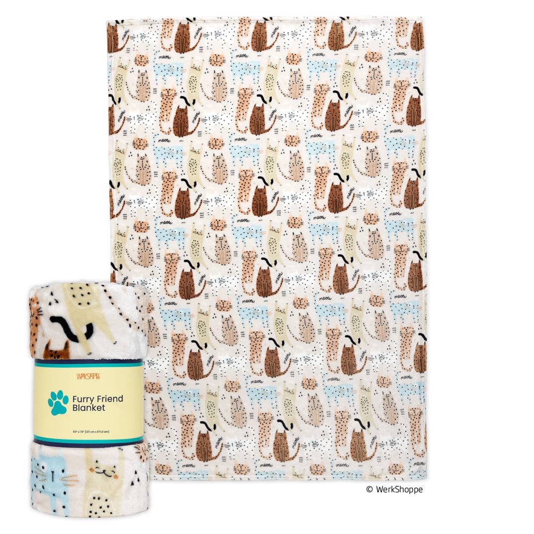 Cats Meow illustrated cat print fleece throw blanket