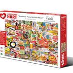 Boomers' Favorite Breakfast 1,000-piece jigsaw puzzle box showing a nostalgic collage of vintage cereal boxes, syrup and classic breakfast foods