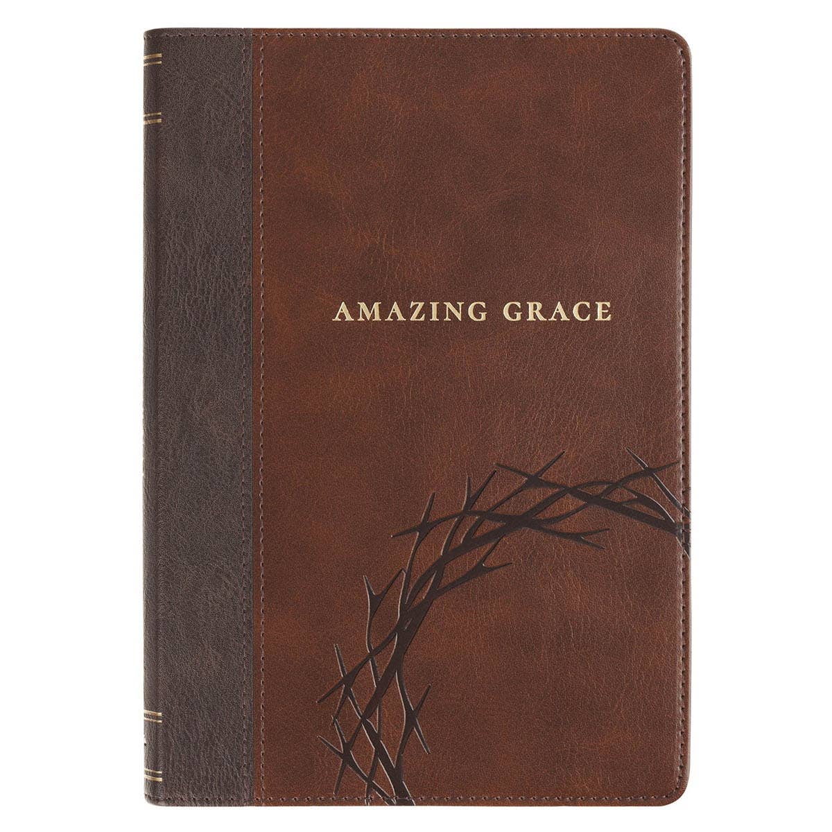 Amazing Grace brown faux leather journal with heat-debossed crown of thorns