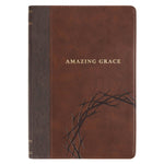 Amazing Grace brown faux leather journal with heat-debossed crown of thorns