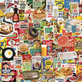Completed Boomers' Favorite Breakfast 1,000-piece jigsaw puzzle: a nostalgic collage of vintage cereal boxes, syrup and classic breakfast foods
