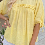 Tie Half Sleeve Pleated Detail Babydoll Blouse