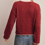 Contrast Trim Bouclé Sweater in Wine – 7