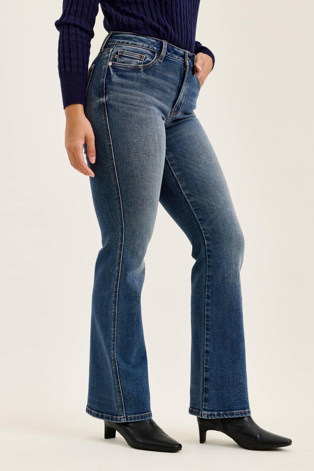 Judy Blue Daisy mid-rise bootcut jeans in Dusk Rider indigo wash