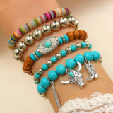 Turquoise Western Pattern Turquoise Beaded Multi Layer Bracelet Set