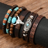 Chestnut 6 Piece Western Bull Skull Turquoise Beading Bracelet