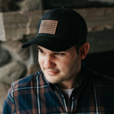 American Flag Hat - Leather Patch Trucker Snapback
