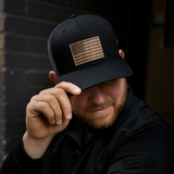 American Flag Hat - Leather Patch Trucker Snapback