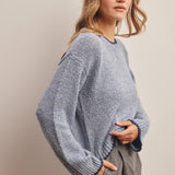 Contrast Trim Bouclé Sweater in Slate Blue – 6