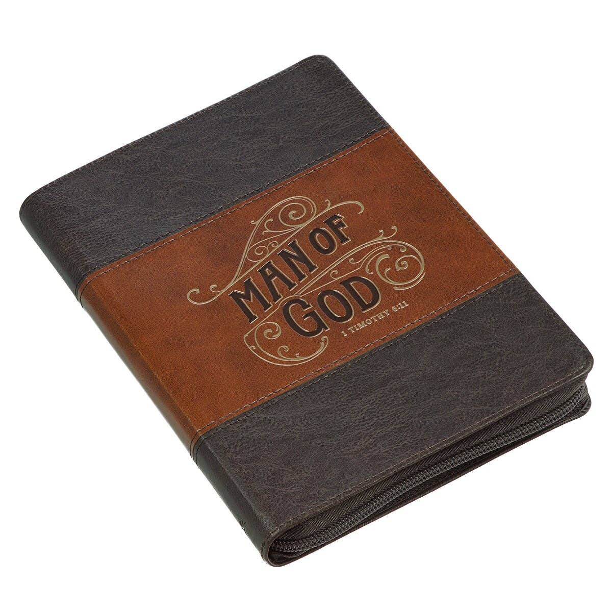 Man of God zip journal, gold-foiled filigree detail
