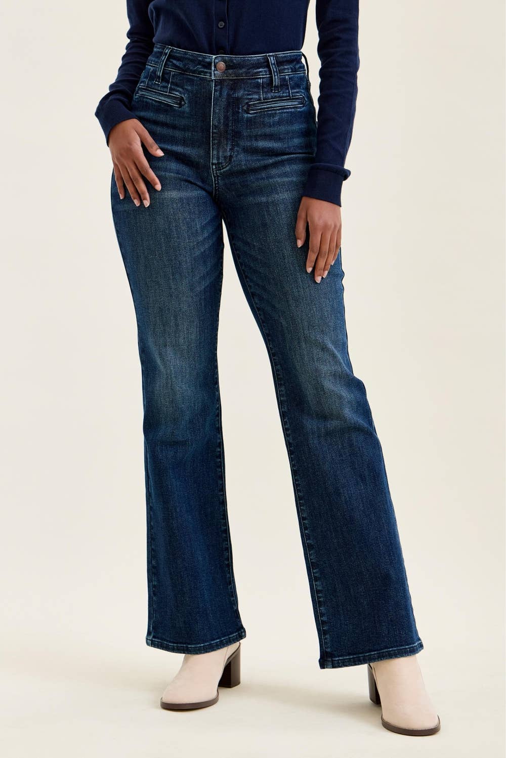 Judy Blue Alex high waist tummy control boy bootcut jeans in Outlaw Blue wash