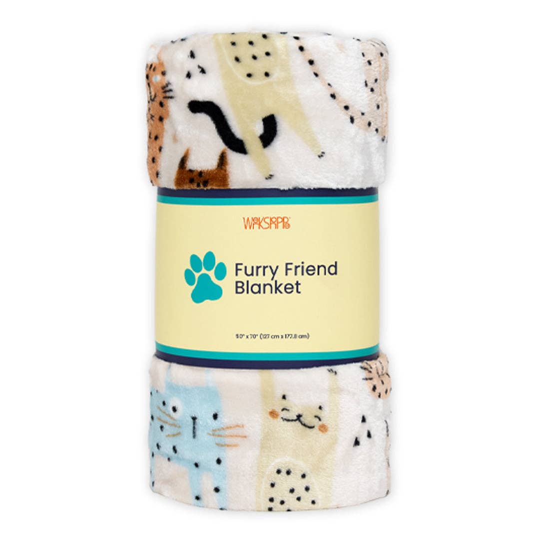 Cats Meow illustrated cat print fleece throw blanket, view 2
