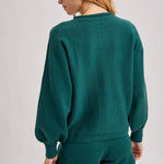 Hunter green ribbed knit lounge sweater and matching shorts