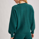 Hunter green ribbed knit lounge sweater and matching shorts