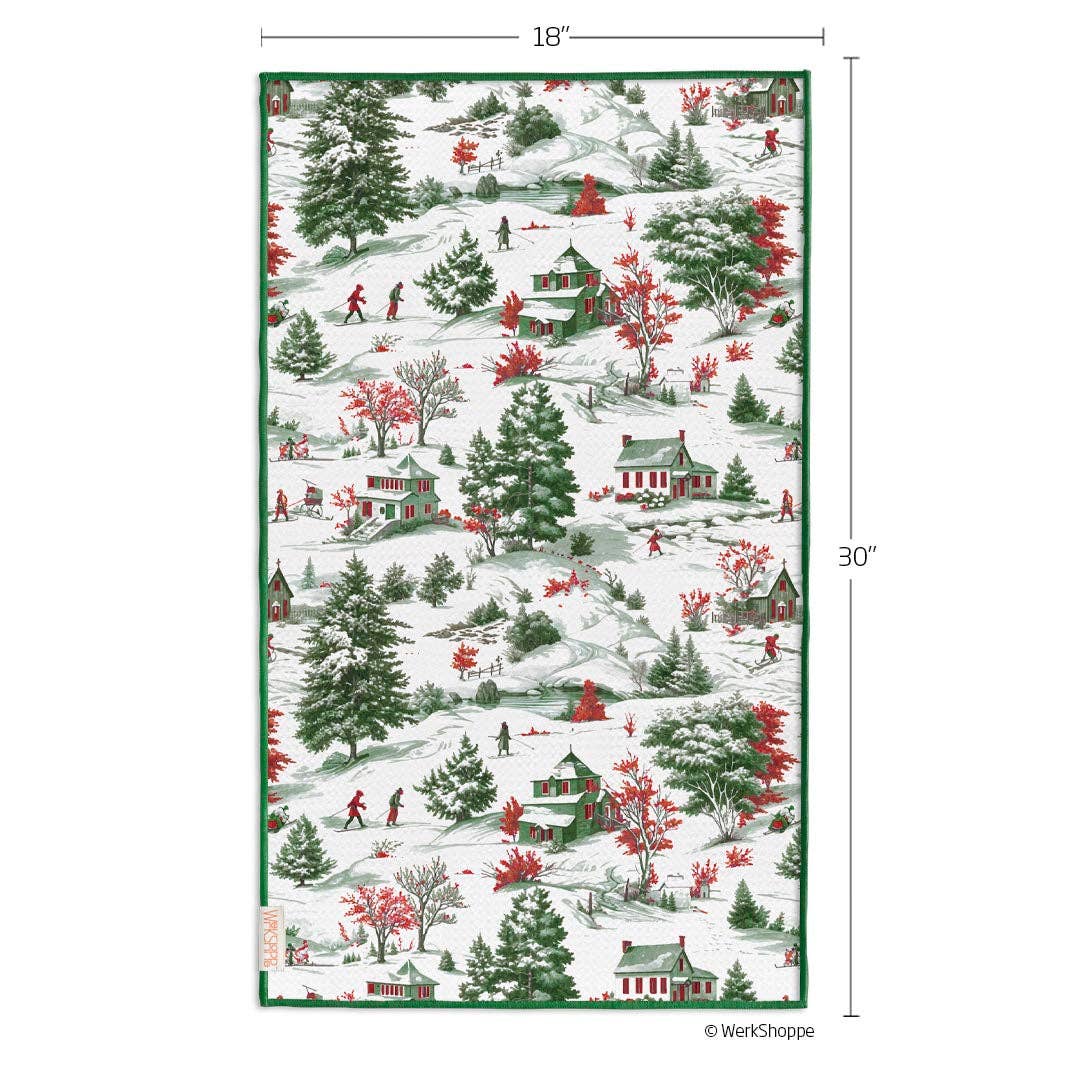 Cross-Country winter toile and plaid reversible microfiber kitchen towel, view 3