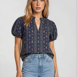 PUFF SLEEVE TOP-NAVY MULTI