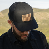 American Flag Hat - Leather Patch Trucker Snapback