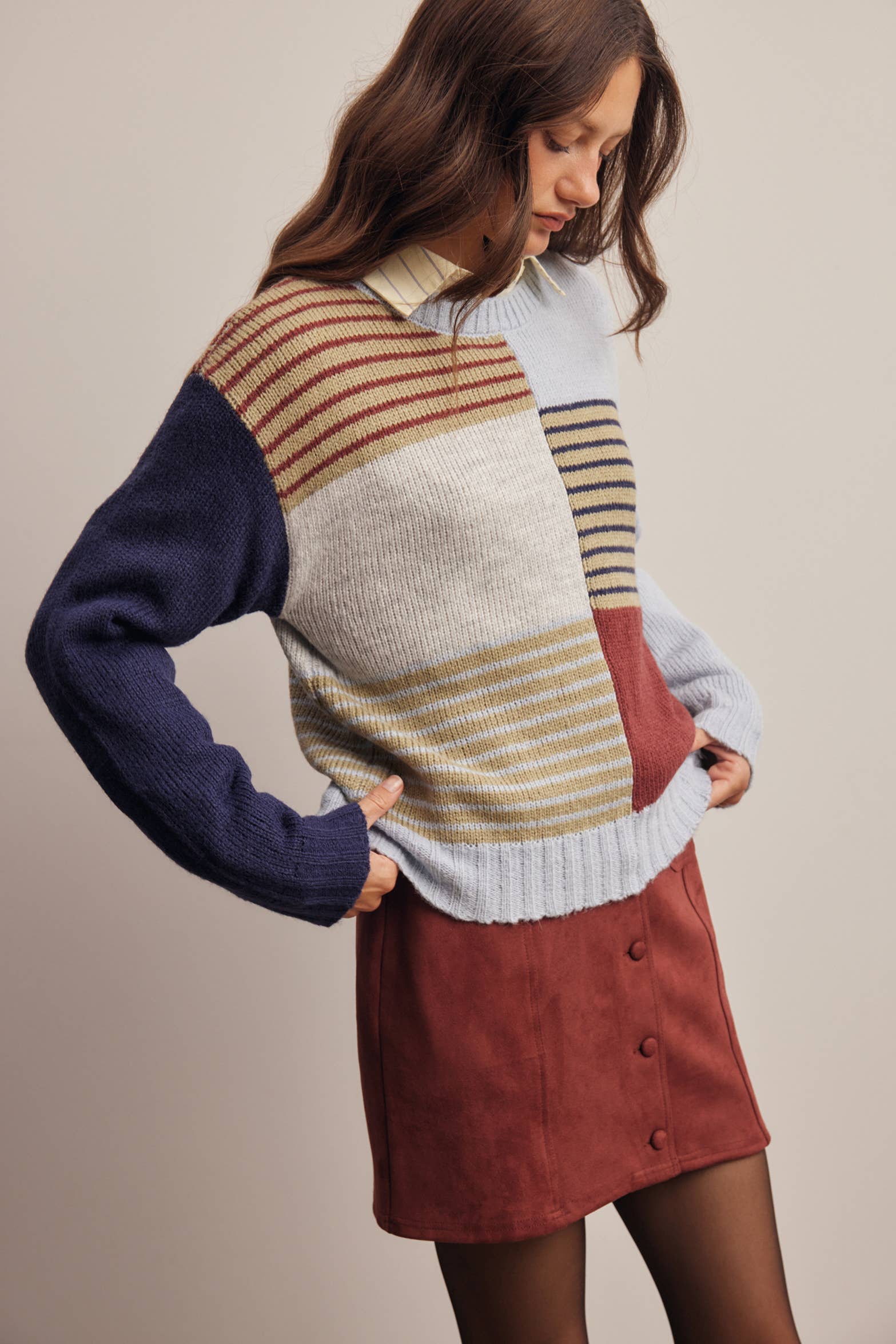 Colorblock Mixed Stripe Sweater in Blue Multi – 3