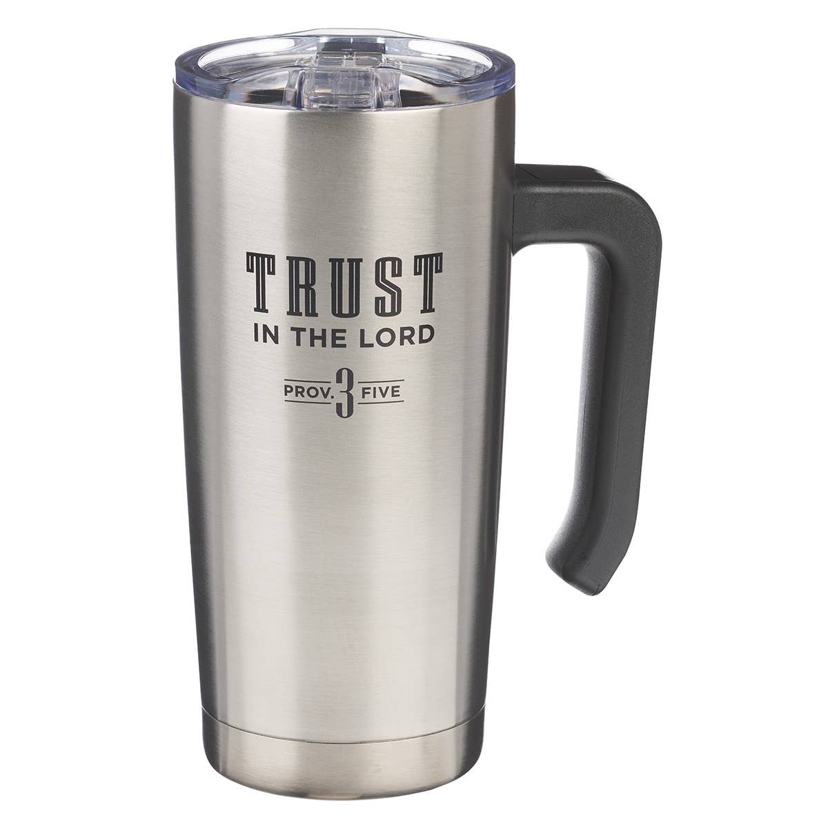 Trust in the Lord stainless steel travel mug with handle and Proverbs 3:5