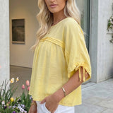 Tie Half Sleeve Pleated Detail Babydoll Blouse