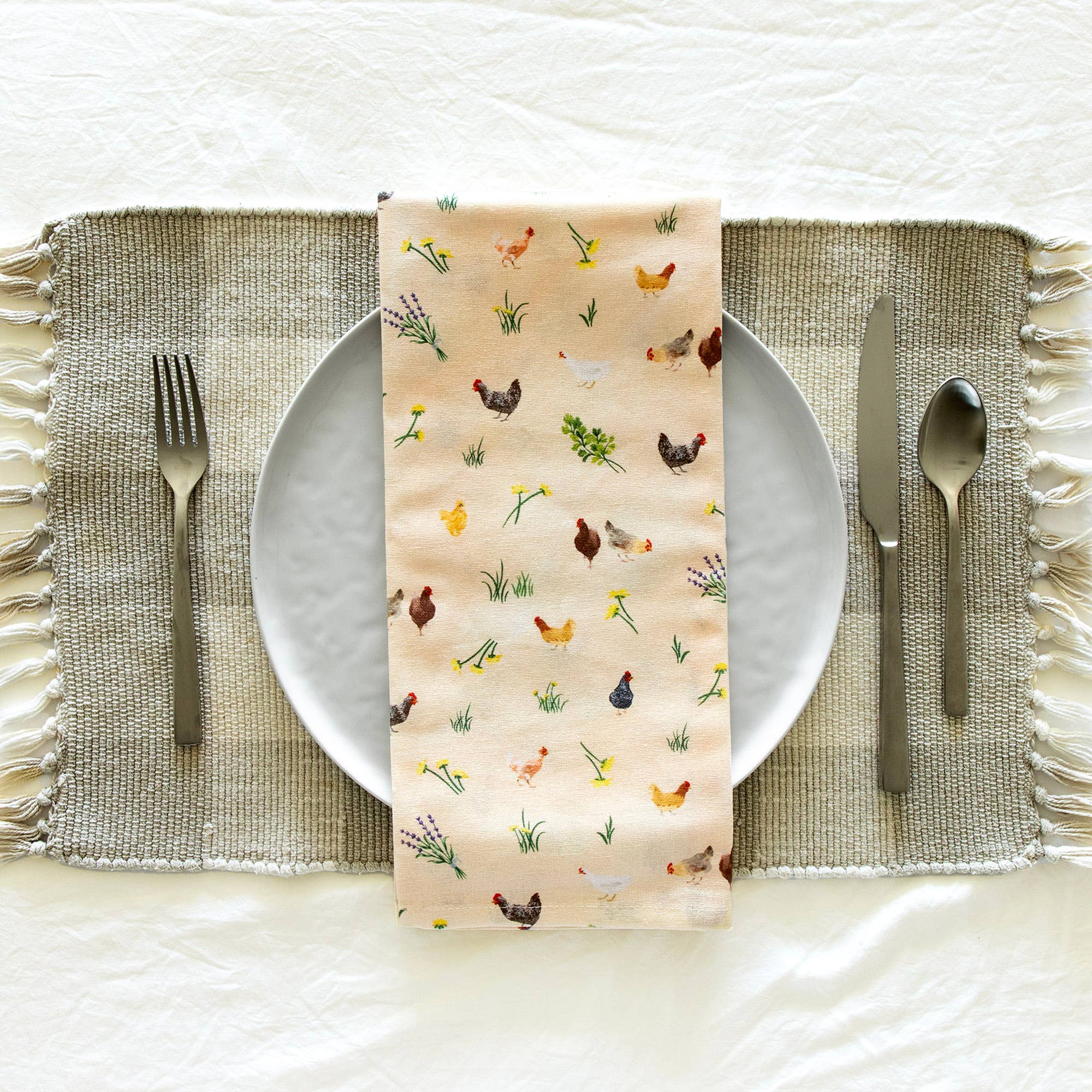 Chicken Meadows cotton kitchen towel, view 3 of 4