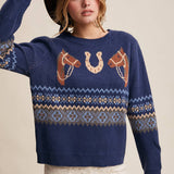 Western Horse & Horseshoe Sweater in Navy – 1