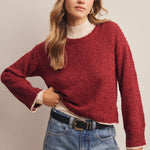 Contrast Trim Bouclé Sweater in Wine – 1