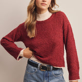 Contrast Trim Bouclé Sweater in Wine – 1